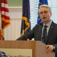 Loren Rullman, Vice Provost of Student Affairs, addresses the group.